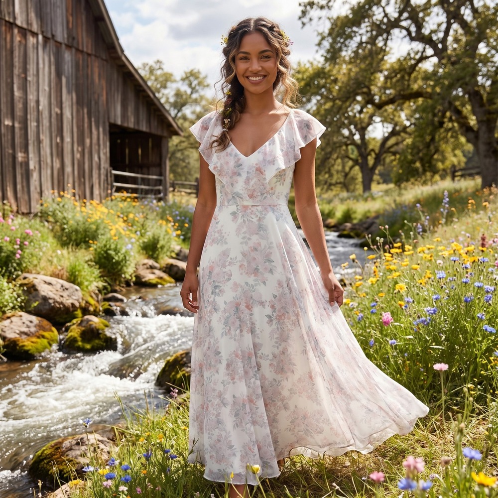 Birdy Grey Spencer Maxi Dress Women Small‎ White Floral Cottagecore Romantic